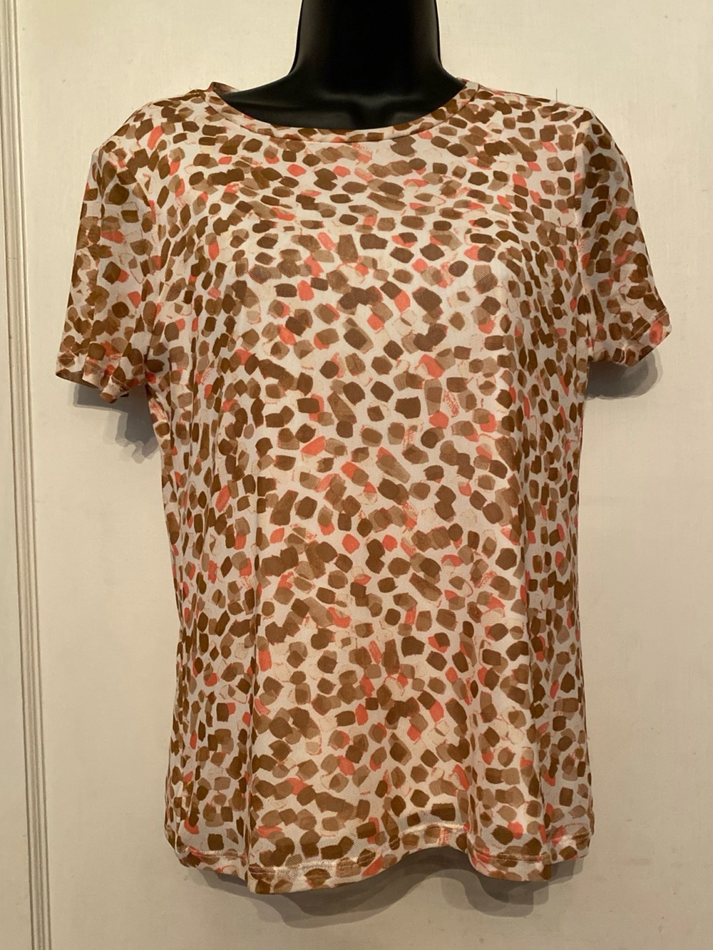 V! Calvin Klein Dotted Multicolor Cap Sleeve Lined Roundneck Pullover Shirt S